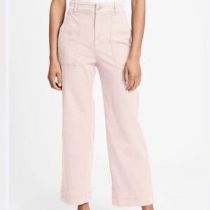 GAP Wide Leg Cropped High Waist Pants 100% Linen Pale Pink Size 14